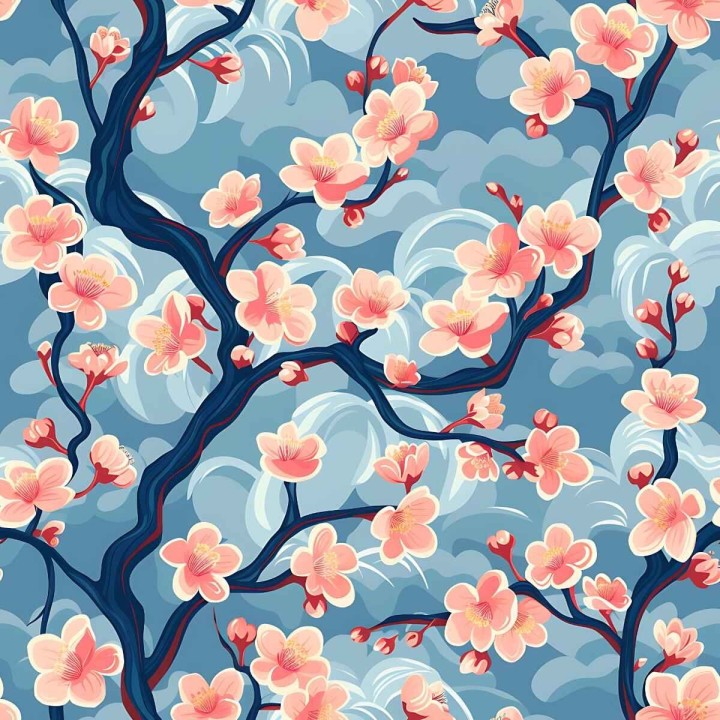 Tela japonesa flor azul preventa
