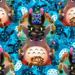 Tela Totoro, dragón y Stich preventa